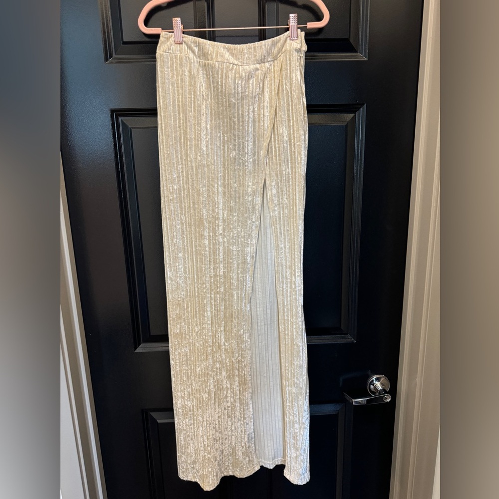 JLUXLABEL cream velvet long skirt deep slit S